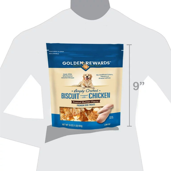 Peanut Butter Flavor Biscuit Wrapped with Chicken Dry Training Treats for Dogs, 3 pack, 16 oz per pack, plus 3 My Outlet Mall Resealable Storage Pouches