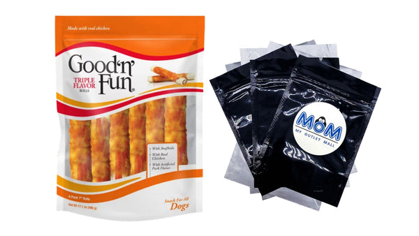 Triple Flavor 7-inch Rolls, Chews for Dogs, 1 pack, 17.1 oz, plus 3 My Outlet Mall Resealable Storage Pouches