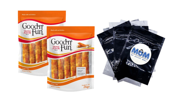 Triple Flavor 7-inch Rolls, Chews for Dogs, 2 pack, 17.1 oz per pack, plus 3 My Outlet Mall Resealable Storage Pouches