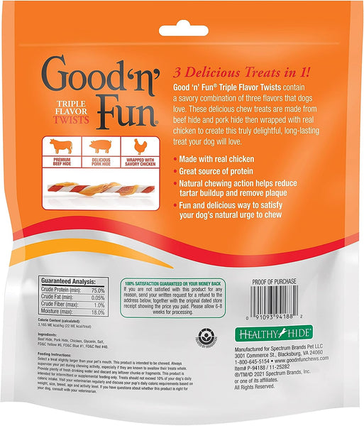 Triple Flavored Rawhide Twists Dry Chews For Dogs - 1 pack - 17.2 oz (70 Treats) - plus 3 My Outlet Mall Resealable Storage Pouches