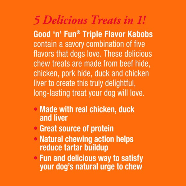 Triple Flavor Kabobs Rawhide Dog Chews, 2 pack, 24oz (36 count) per pack, plus 3 My Outlet Mall Resealable Storage Pouches