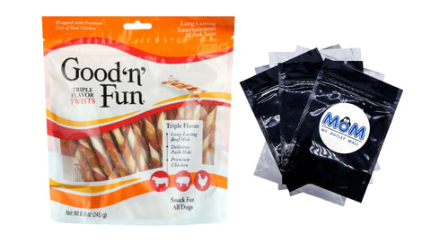 Triple Flavor Twists Rawhide Dog Chews, 1 pack, 8.6 oz (35 Count) plus 3 My Outlet Mall Resealable Storage Pouches