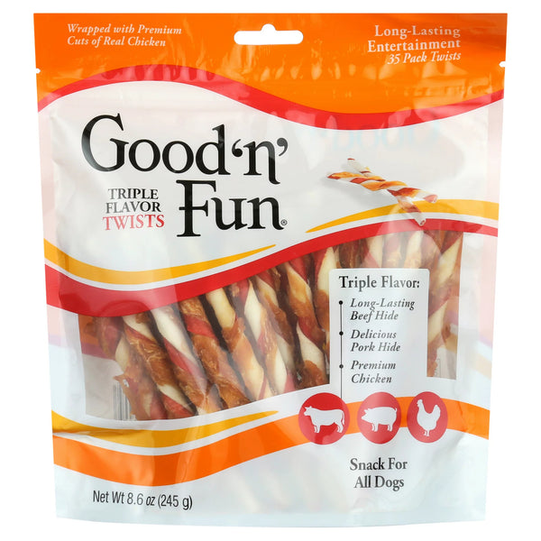 Triple Flavor Twists Rawhide Dog Chews, 2 pack, 8.6 oz (35 Count) per pack, plus 3 My Outlet Mall Resealable Storage Pouches