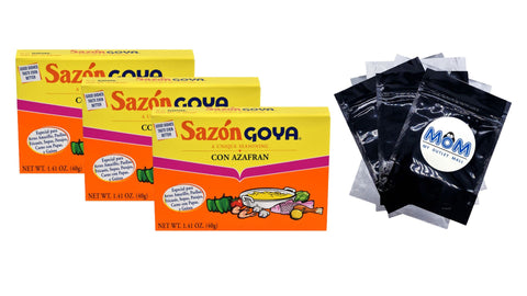 Sazon Azafran Seasoning, 3 pack, 1.41oz per pack, plus 3 My Outlet Mall Resealable Storage Pouches