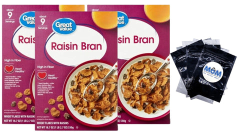 Raisin Bran Breakfast Cereal, 3 Packs, 18.7 oz per pack, plus 3 My Outlet Mall Resealable Storage Pouches