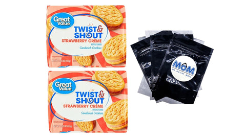 Twist & Shout Strawberry Creme Sandwich Cookies, 2 Packs, 15.25 oz per pack, plus 3 My Outlet Mall Resealable Storage Pouches