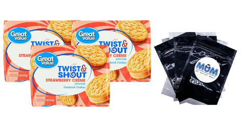 Twist & Shout Strawberry Creme Sandwich Cookies, 3 Packs, 15.25 oz per pack - plus 3 My Outlet Mall Resealable Storage Pouches