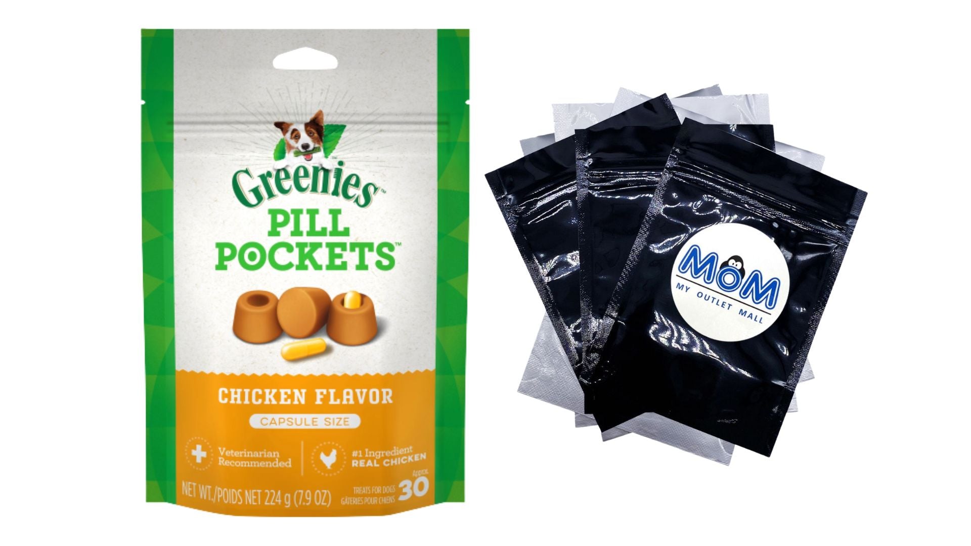 Pill Pockets Chicken Flavor Soft Dog Treats, 1 pack, 7.9 oz, plus 3 My Outlet Mall Resealable Storage Pouches