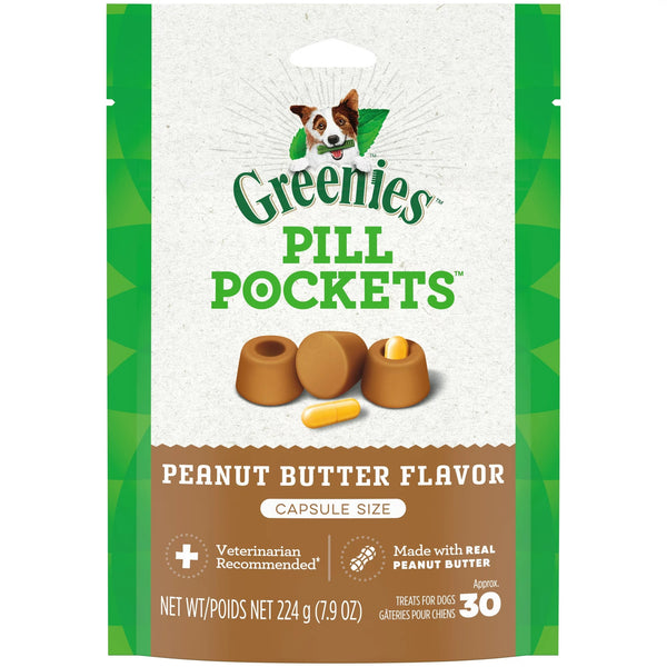 Pill Pockets for Dogs Capsule Size Natural Soft Dog Treats with Real Peanut Butter, 2 pack, 7.9 oz (30 Treats) per pack, plus 3 My Outlet Mall Resealable Storage Pouches