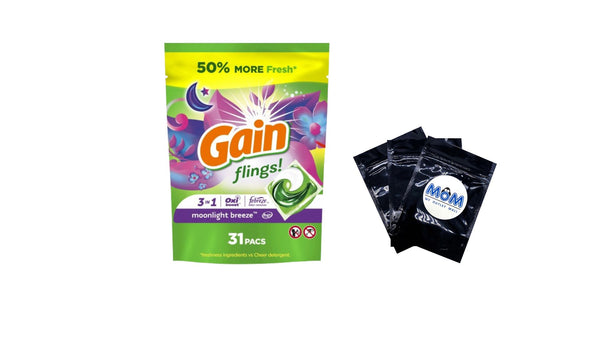 Flings Laundry Detergent Pacs with Odor Defense, Super Fresh Blast Scent - 1 pack - 31 Count - plus 3 My Outlet Mall Resealable Storage Pouches