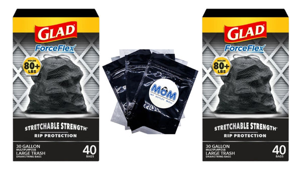 Large Trash Bags, ForceFlex 30 Gallon, Unscented - 2 Packs - 40 Count per pack- plus 3 My Outlet Mall Resealable Storage Pouches