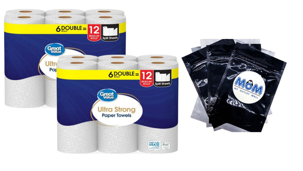 Ultra Strong Paper Towels - 2 Packs - 6 Double Rolls - plus 3 My Outlet Mall Resealable Storage Pouches