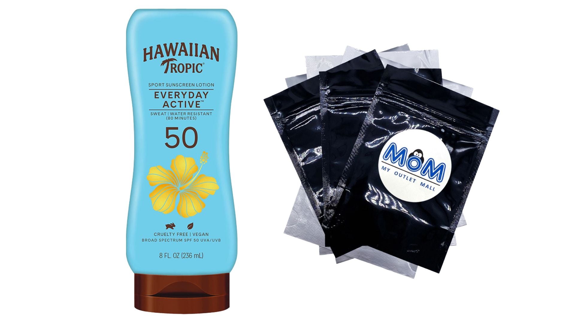 Everyday Active Lotion Sunscreen SPF 50 Won't Clog Pores Sweat and Water Resistant, 1 pack, 8oz, Hawaiian Tropic, plus 3 My Outlet Mall Resealable Storage Pouches