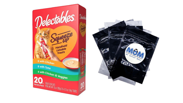 Delectables Squeeze Up Tuna, Chicken & Vegetables Flavor Topper for Cat, 1 pack, 20 Count, plus 3 My Outlet Mall Resealable Storage Pouches