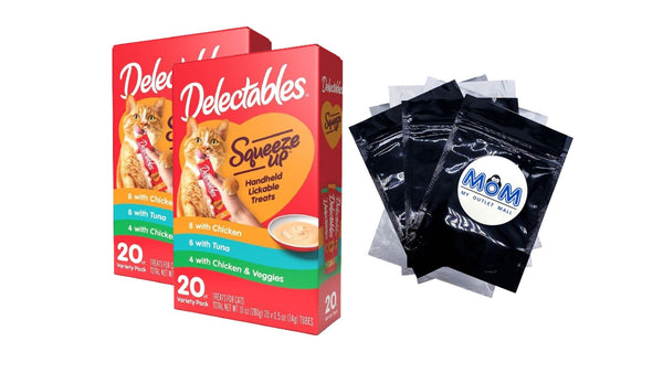 Delectables Squeeze Up Tuna, Chicken & Vegetables Flavor Topper for Cat, 2 pack, 20 Count per pack, plus 3 My Outlet Mall Resealable Storage Pouches