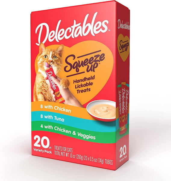 Delectables Squeeze Up Tuna, Chicken & Vegetables Flavor Topper for Cat, 1 pack, 20 Count, plus 3 My Outlet Mall Resealable Storage Pouches