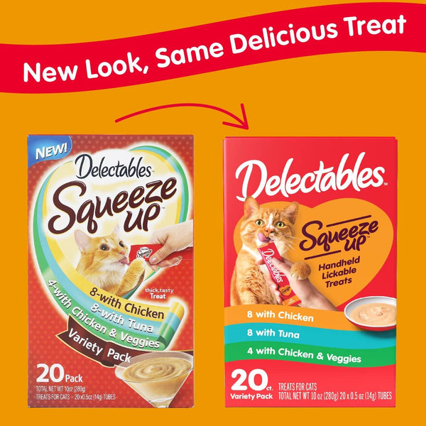 Delectables Squeeze Up Tuna, Chicken & Vegetables Flavor Topper for Cat, 1 pack, 20 Count, plus 3 My Outlet Mall Resealable Storage Pouches