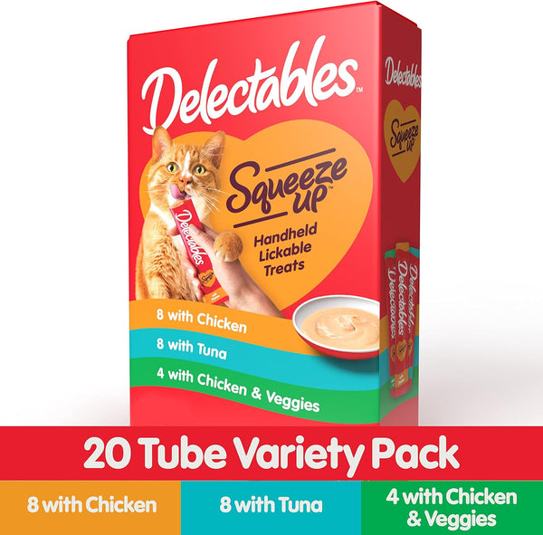 Delectables Squeeze Up Tuna, Chicken & Vegetables Flavor Topper for Cat, 1 pack, 20 Count, plus 3 My Outlet Mall Resealable Storage Pouches