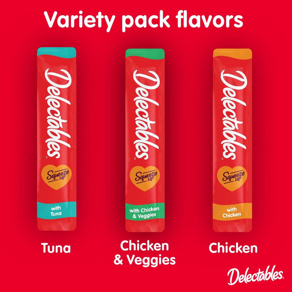 Delectables Squeeze Up Tuna, Chicken & Vegetables Flavor Topper for Cat, 1 pack, 20 Count, plus 3 My Outlet Mall Resealable Storage Pouches