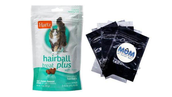 Hairball Remedy Plus Soft Chews for Cats Savory Chicken Flavor, 1 pack, 3 oz, plus 3 My Outlet Mall Resealable Storage Pouches