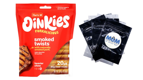 Oinkies Rawhide-Free Real Smoked Flavor Pig Skin Natural Treats for Dogs, 1 pack, 18.3 oz ( 20 Count ) plus 3 My Outlet Mall Resealable Storage Pouches