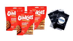 Oinkies Rawhide-Free Real Smoked Flavor Pig Skin Natural Treats for Dogs, 3 pack, 18.3 oz (20 Count) per pack, plus 3 My Outlet Mall Resealable Storage Pouches