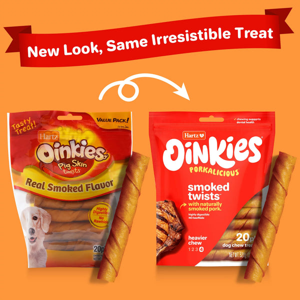 Oinkies Rawhide-Free Real Smoked Flavor Pig Skin Natural Treats for Dogs, 2 pack, 18.3 oz (20 Count) per pack, plus 3 My Outlet Mall Resealable Storage Pouches