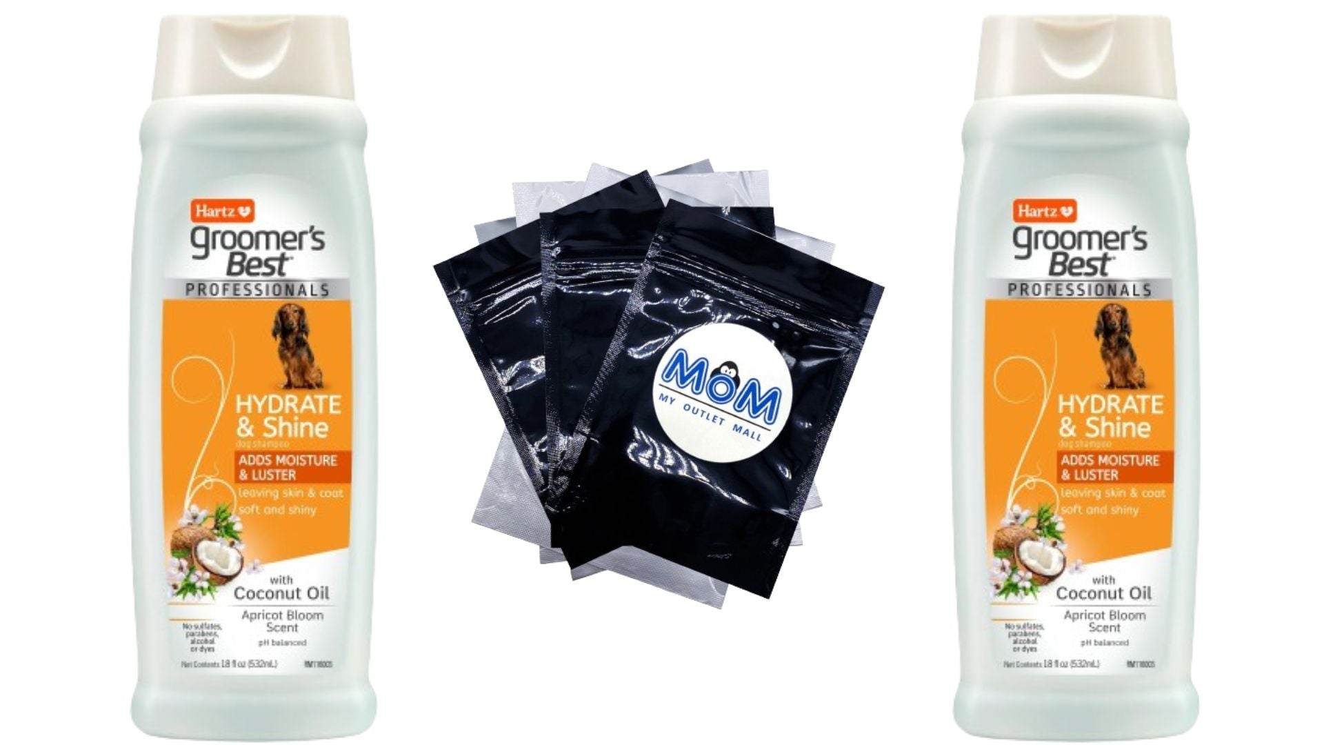 Groomer's Best Professionals Hydrate & Shine Dog Shampoo with Coconut Oil, Apricot Bloom Scent - 3 packs- 18 oz - plus 3 My Outlet Mall Resealable Storage Pouches
