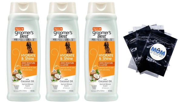 Groomer's Best Professionals Hydrate & Shine Dog Shampoo with Coconut Oil, Apricot Bloom Scent - 3 packs- 18 oz - plus 3 My Outlet Mall Resealable Storage Pouches