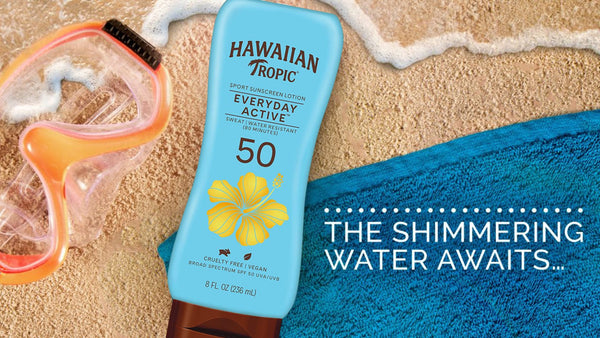 Everyday Active Lotion Sunscreen SPF 50 Won't Clog Pores Sweat and Water Resistant, 2 pack, 8oz per pack, Hawaiian Tropic, plus 3 My Outlet Mall Resealable Storage Pouches