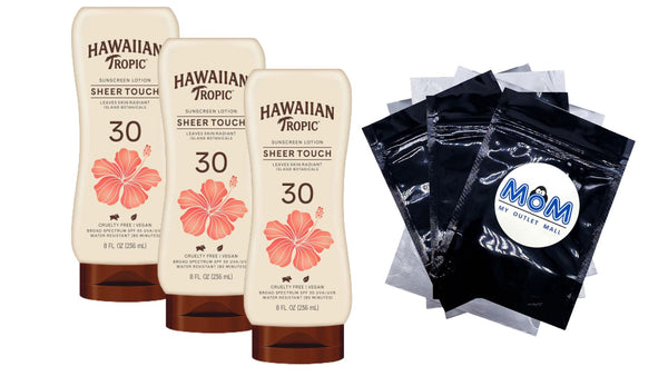 Sheer Touch Lotion Sunscreen SPF 30 Oil-free Water Resistant, 3 pack, 8oz per pack, Hawaiian Tropic, plus 3 My Outlet Mall Resealable Storage Pouches