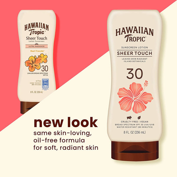 Sheer Touch Lotion Sunscreen SPF 30 Oil-free Water Resistant, 3 pack, 8oz per pack, Hawaiian Tropic, plus 3 My Outlet Mall Resealable Storage Pouches