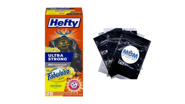 Ultra Strong 30 gallon Trash Bags, Black Large Trash Bags, Fabuloso Lemon Scent - 1 Pack - 20 Count per pack- plus 3 My Outlet Mall Resealable Storage Pouches