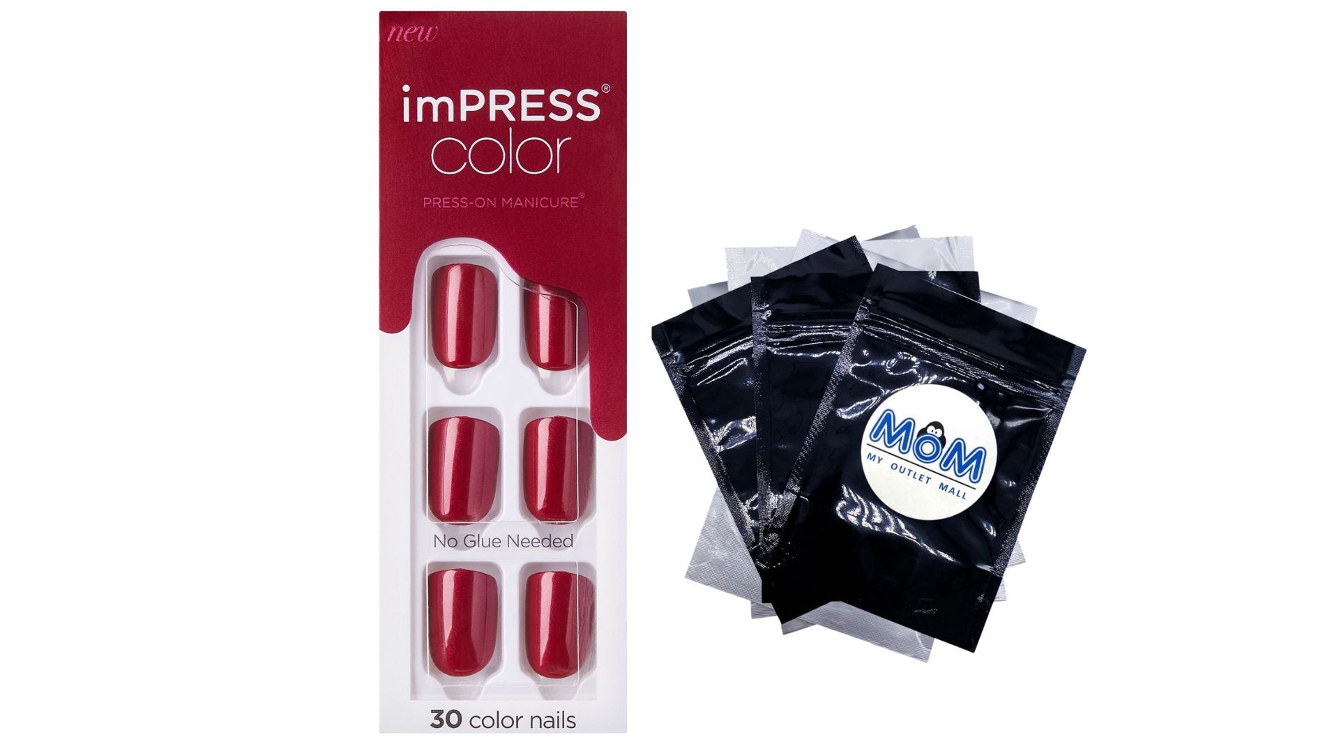 Impress Press-on Manicure Color Nails, Red Velvet, Impress, 1 pack, 30 count, plus 3 My Outlet Mall Resealable Storage Pouches