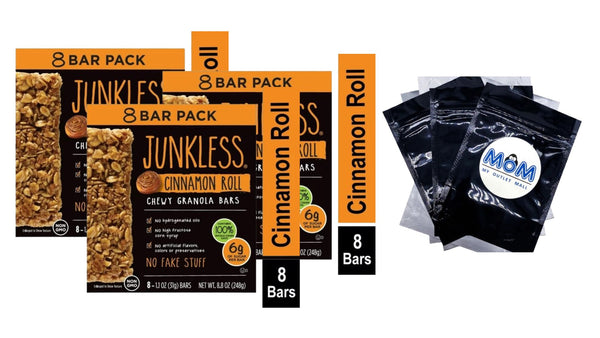 Non-GMO Delicious Chewy Cinnamon Roll Granola Bars - 3 packs - 8.8 oz- 8 bars per pack - plus 3 My Outlet Mall Resealable Storage Pouches