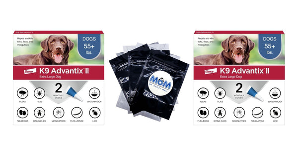 Monthly Flea & Tick Prevention for XL Dogs 55 lbs+ 2-Monthly Treatments, 2 pack, 2 Count per pack, plus 3 My Outlet Mall Resealable Storage Pouches