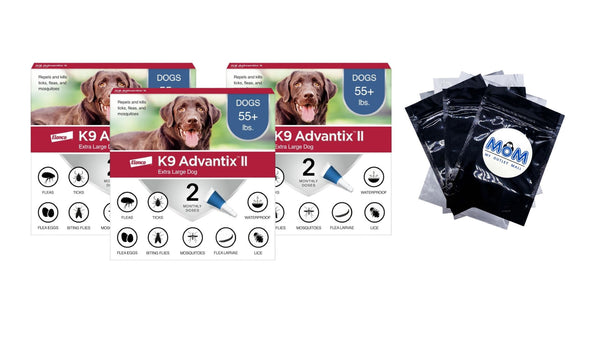 Monthly Flea & Tick Prevention for XL Dogs 55 lbs+ 2-Monthly Treatments, 3 pack, 2 Count per pack, plus 3 My Outlet Mall Resealable Storage Pouches