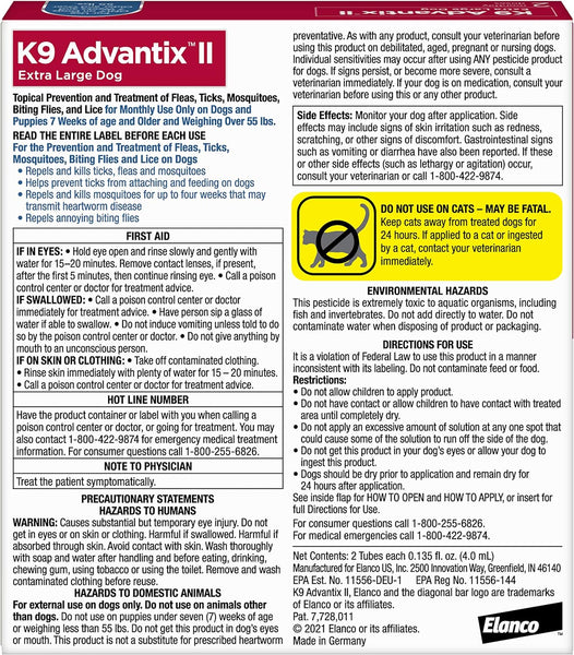 Monthly Flea & Tick Prevention for XL Dogs 55 lbs+ 2-Monthly Treatments, 2 pack, 2 Count per pack, plus 3 My Outlet Mall Resealable Storage Pouches