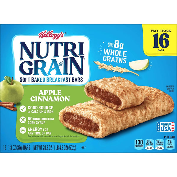 Nutri-Grain Apple Cinnamon Chewy Soft Baked Breakfast Bars, Ready-to-Eat, 2 pack, 16 Count per pack, plus 3 My Outlet Mall Resealable Storage Pouches