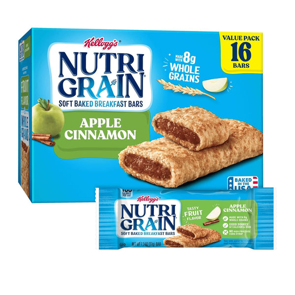 Nutri-Grain Apple Cinnamon Chewy Soft Baked Breakfast Bars, Ready-to-Eat, 2 pack, 16 Count per pack, plus 3 My Outlet Mall Resealable Storage Pouches