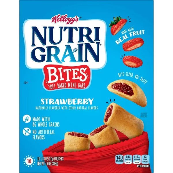 Nutri-Grain Bites Strawberry Chewy Soft Baked Mini Bars, Ready-to-Eat, 3 pack, 13 oz per pack, plus 3 My Outlet Mall Resealable Storage Pouches