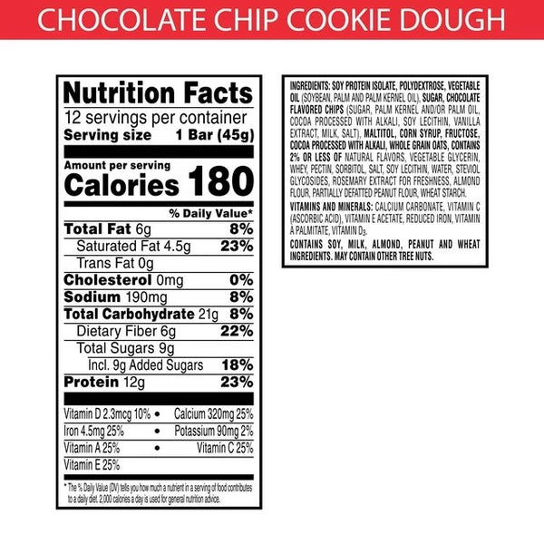 Chocolatey Chip Cookie Dough Chewy Protein Meal Bars Ready-to-Eat, 1 pack, 19 oz 12 count, plus 3 My Outlet Mall Resealable Storage Pouches