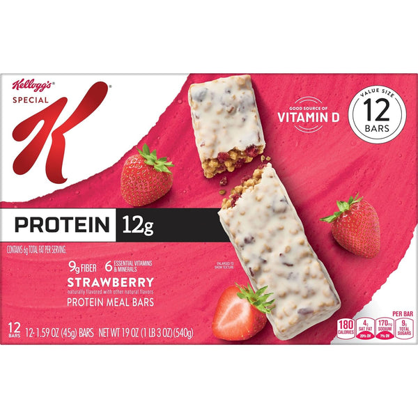 Strawberry Chewy Protein Meal Bars, Ready-to-Eat, 1 pack, 12 Count, plus 3 My Outlet Mall Resealable Storage Pouches