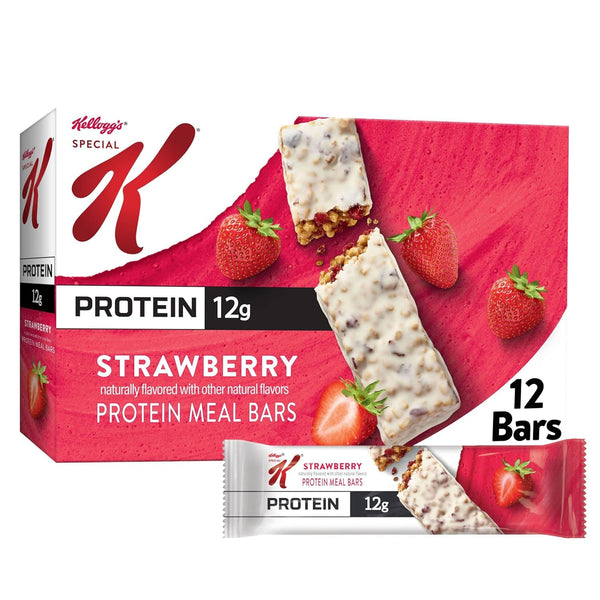 Strawberry Chewy Protein Meal Bars, Ready-to-Eat, 1 pack, 12 Count, plus 3 My Outlet Mall Resealable Storage Pouches