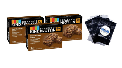 Breakfast Gluten Free Dark Chocolate Cocoa Protein Snack Bars, 3 pack, 12 Count per pack, plus 3 My Outlet Mall Resealable Storage Pouches