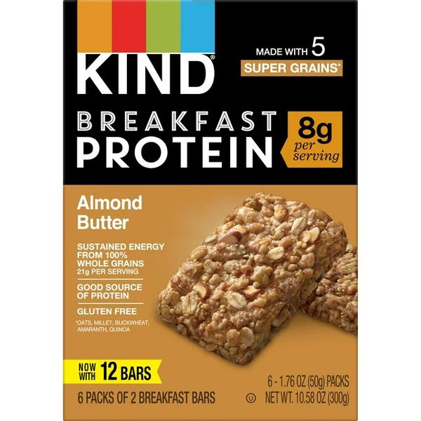 Breakfast Protein Bars Almond Butter, 3 Packs, 21.12 oz 12 count per pack, plus 3 My Outlet Mall Resealable Storage Pouches