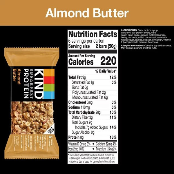 Breakfast Protein Bars Almond Butter, 2 Packs, 21.12 oz 12 count per pack, plus 3 My Outlet Mall Resealable Storage Pouches