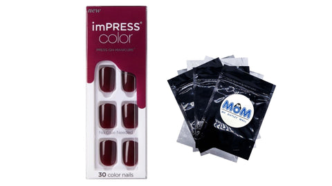 Kiss Impress Color Press-on Manicure, Cherry Up , 1 pack , 30 count , plus 3 My Outlet Mall Resealable Storage Pouches