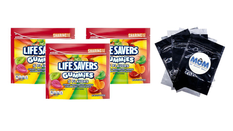 Gummies 5 Flavors Gummy Candy, Sharing Size, 3 pack, 14.5 oz per pack, plus 3 My Outlet Mall Resealable Storage Pouches