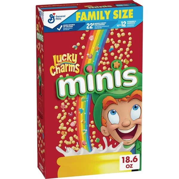 Minis Cereal with Marshmallows, Kids Breakfast Cereal, Family Size, 2 Packs, 18.6 oz per pack, plus 3 My Outlet Mall Resealable Storage Pouches